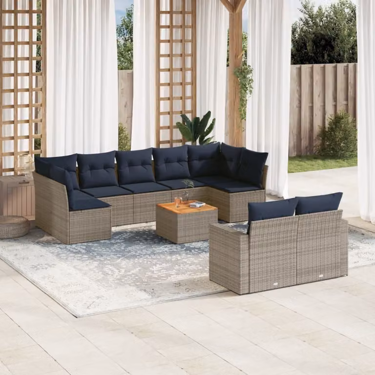 Maison Exclusive - Set Divani da Giardino 10 pz con Cuscini Grigio in Polyrattan