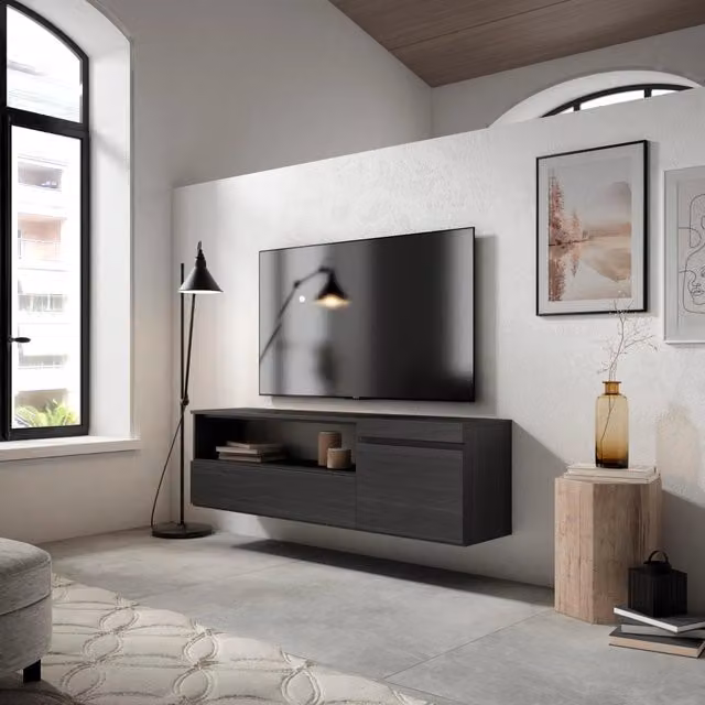 Mobile TV da appendere SKRAUT HOME per soggiorno, Nero, L 150 x P 35 x H 45 cm