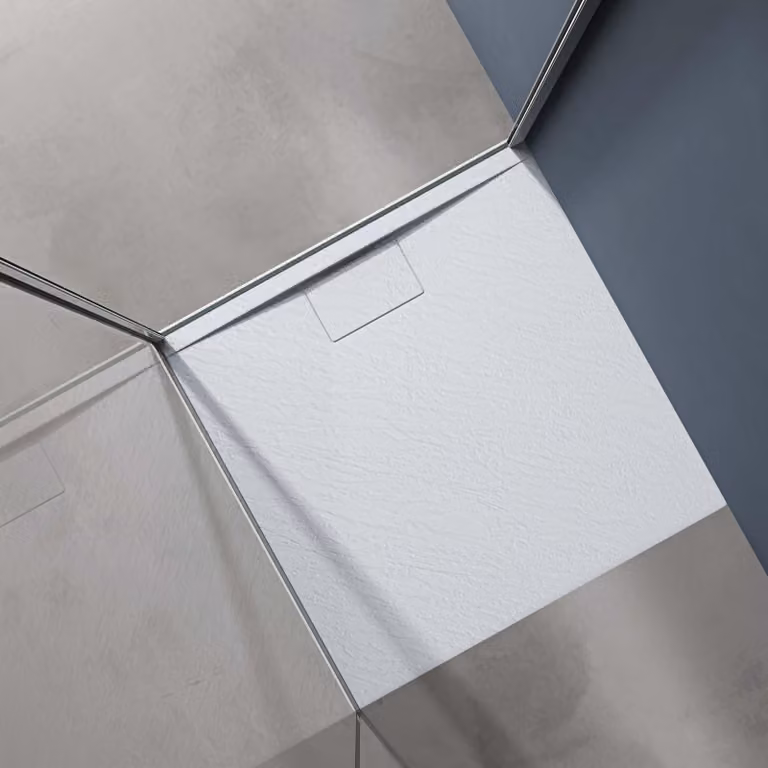 doporro Piatto Doccia Quadrato 90x90 cm in Resina Minerale Bianco Effetto Pietra, Ultrasottile H 3 cm Antiscivolo šC Geoma07