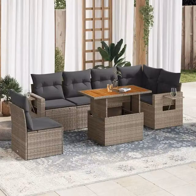 Set Divani da Giardino 7 pz con Cuscini Grigio in Polyrattan 3327161