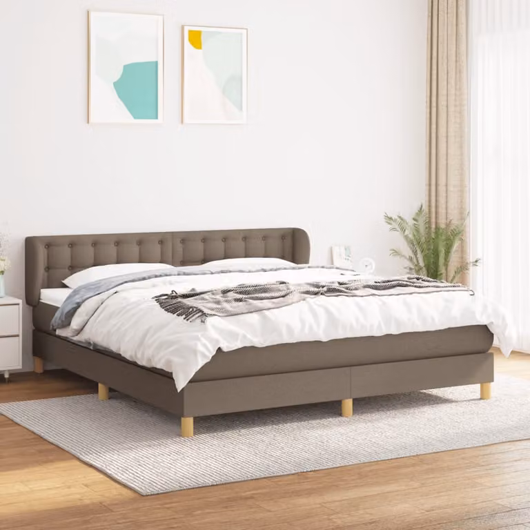 The Living Store Letto a molle con materasso Taupe 180x200 cm in tessuto
