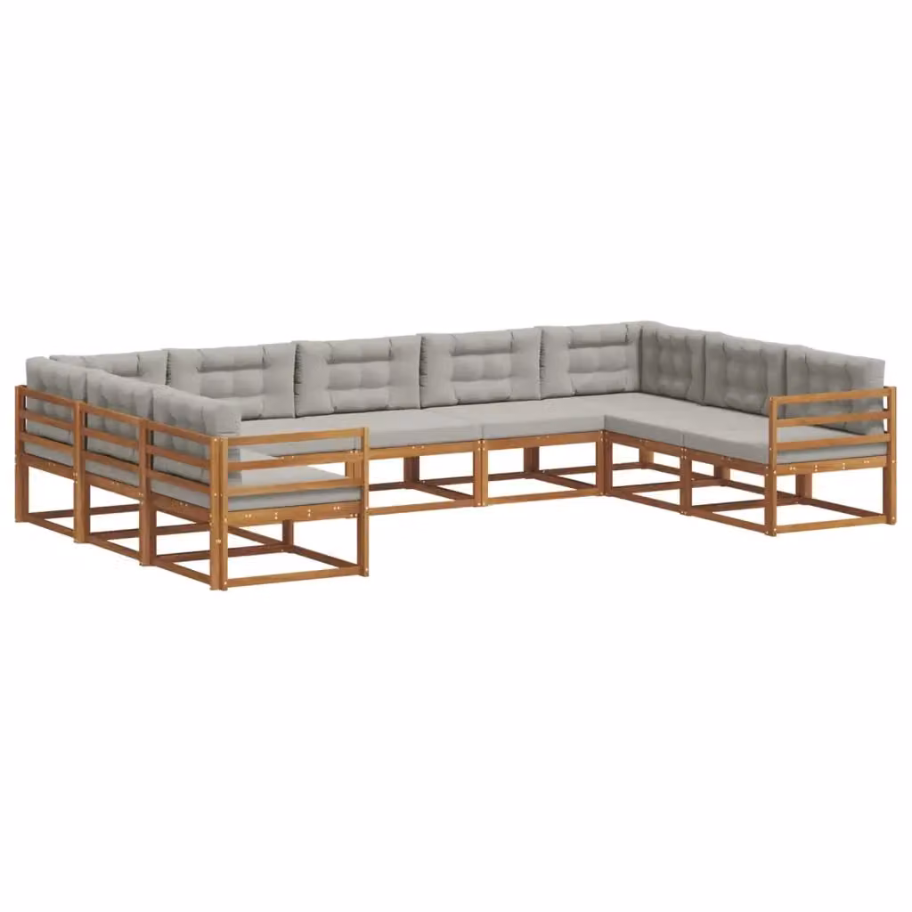 Set di divani da esterno a forma di U vidaXL in legno di acacia con cuscini grigi – 2