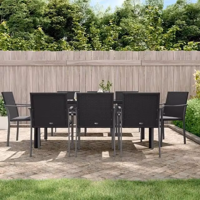 Set Pranzo da Giardino 9 pz con Cuscini in Polyrattan e Acciaio 3186968