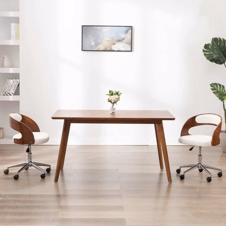 Sedie da pranzo 2 pz. Girevoli in legno curvato bianco e Pelle finta