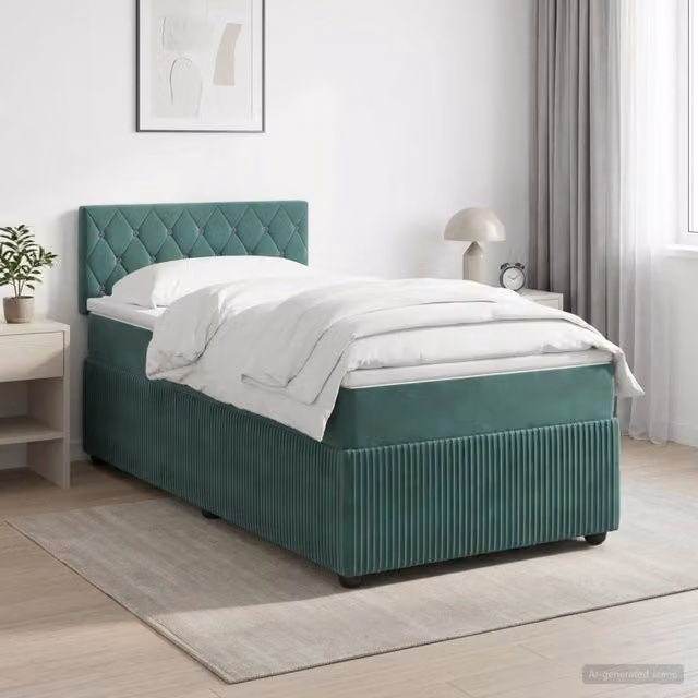 Letto box spring con materasso vidaXL in velluto verde scuro con base a sollevamento L/P: 80 x 200 cm – 1