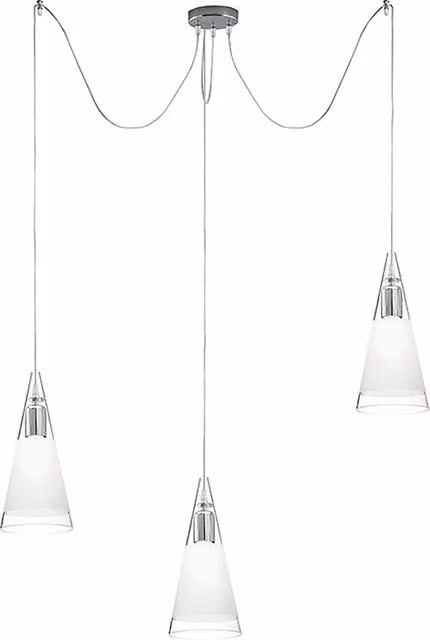 Lampada a sospensione RENOIR 3 Elementi - Struttura in Metallo Cromato e Diffusore in Vetro Soffiato Bianco Satinato, Attacco E27, IP20 - Rossini