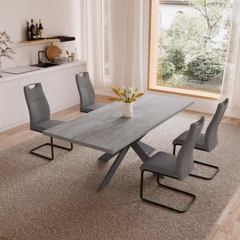 Tavolo da pranzo allungabile, grigio, in MDF, da 130-170 cm, per 4-8 persone