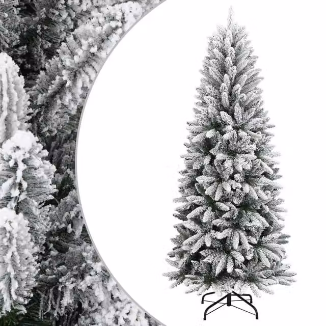 Albero di Natale artificiale con neve floccata vidaXL, colore bianco e verde, Altezza: 210 cm – 1