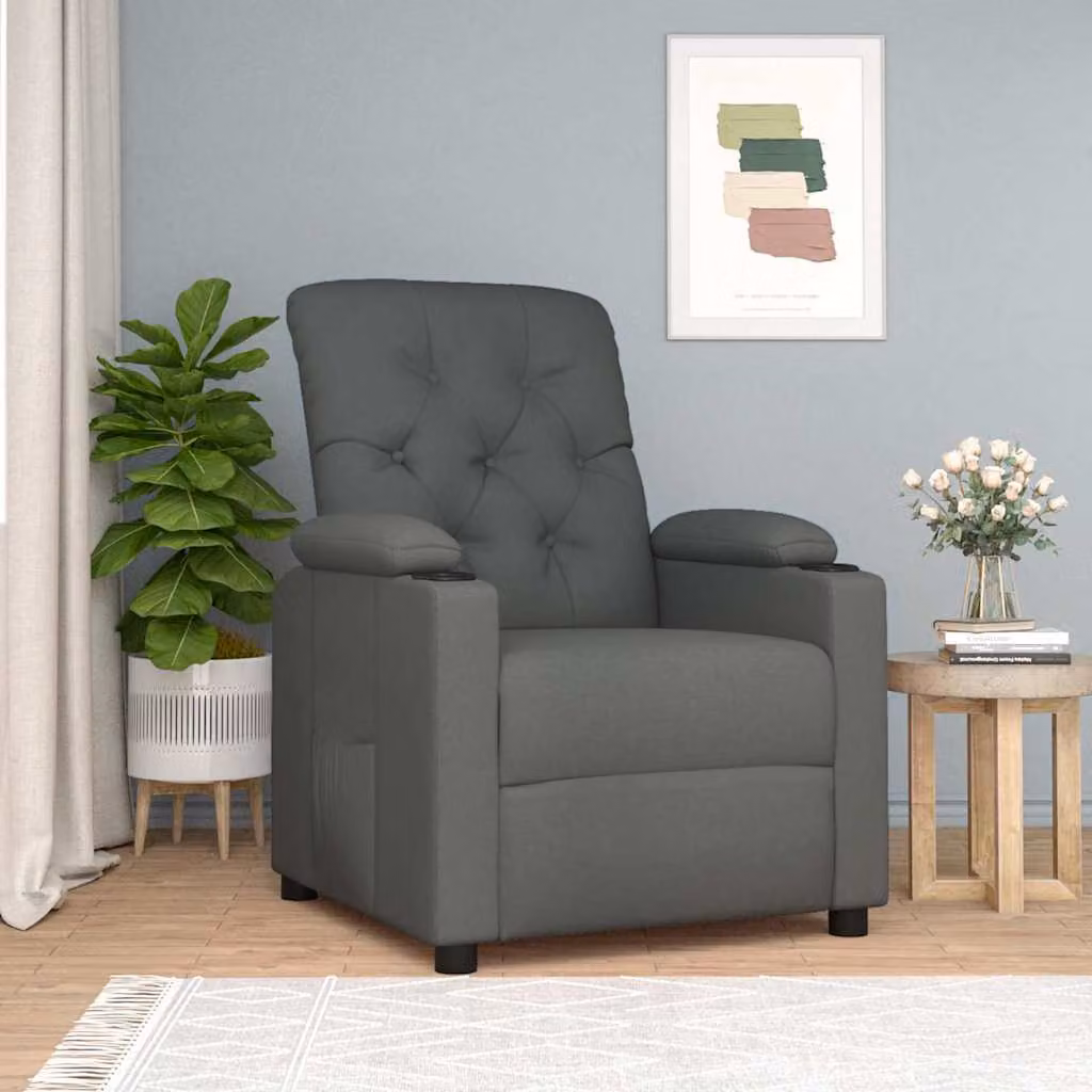 vidaXL Poltrona Reclinabile Relax in Tessuto Grigio con Braccioli e Struttura in Metallo e Legno