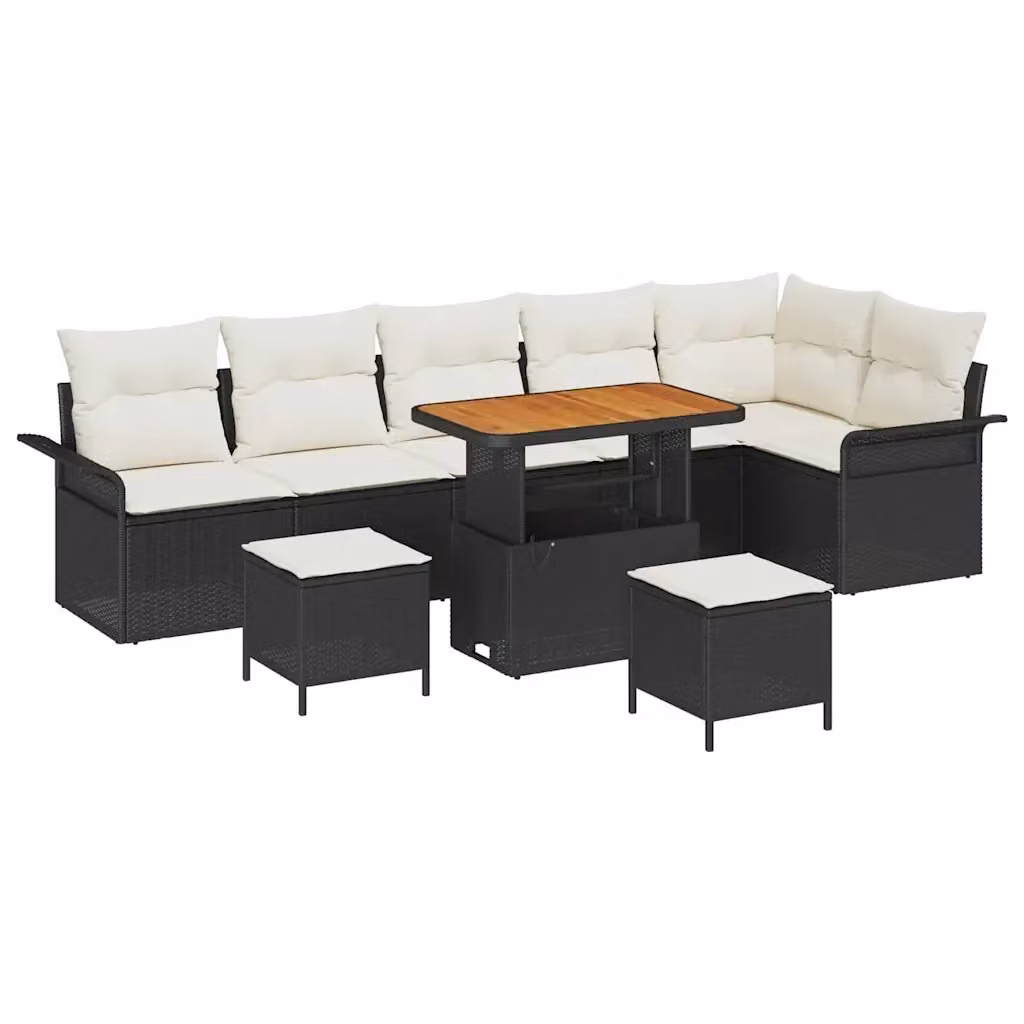 Set Divano da Giardino vidaXL 9 Pezzi Nero con Cuscini e Tavolino in Polyrattan e Acciaio – 2