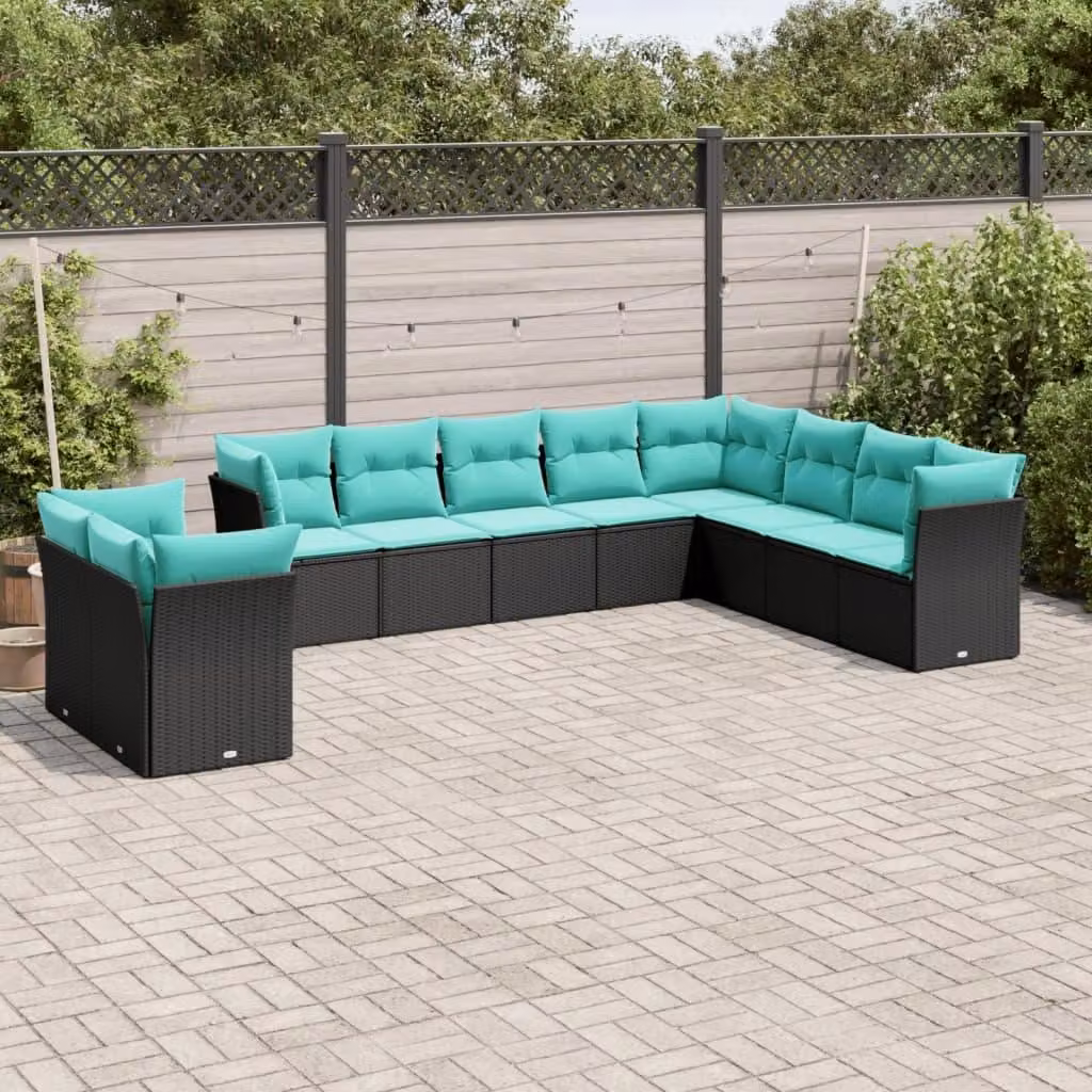 Maison Exclusive - Set da giardino 10 pezzi con cuscini, polyrattan nero
