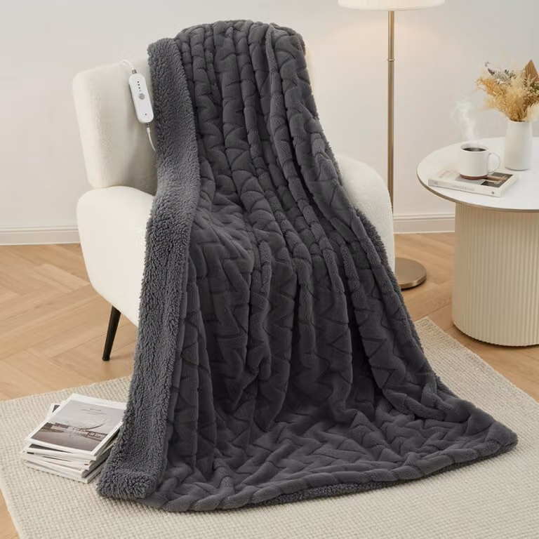 Coperta elettrica riscaldante, 130x180 cm, motivo a "M", grigio scuro