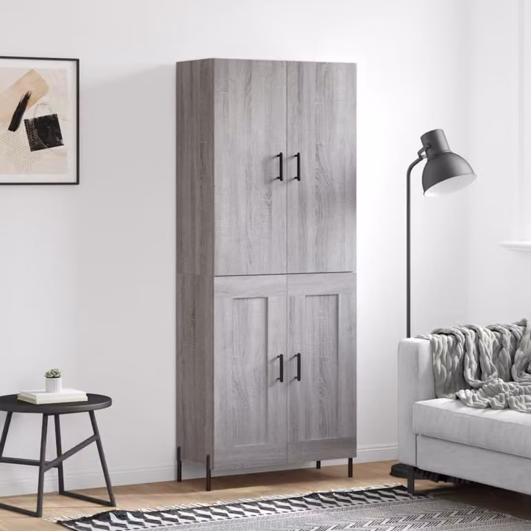 Credenza moderna vidaXL in legno e metallo, Grigio Sonoma, L: 69,5 cm, P: 34 cm, H: 180 cm