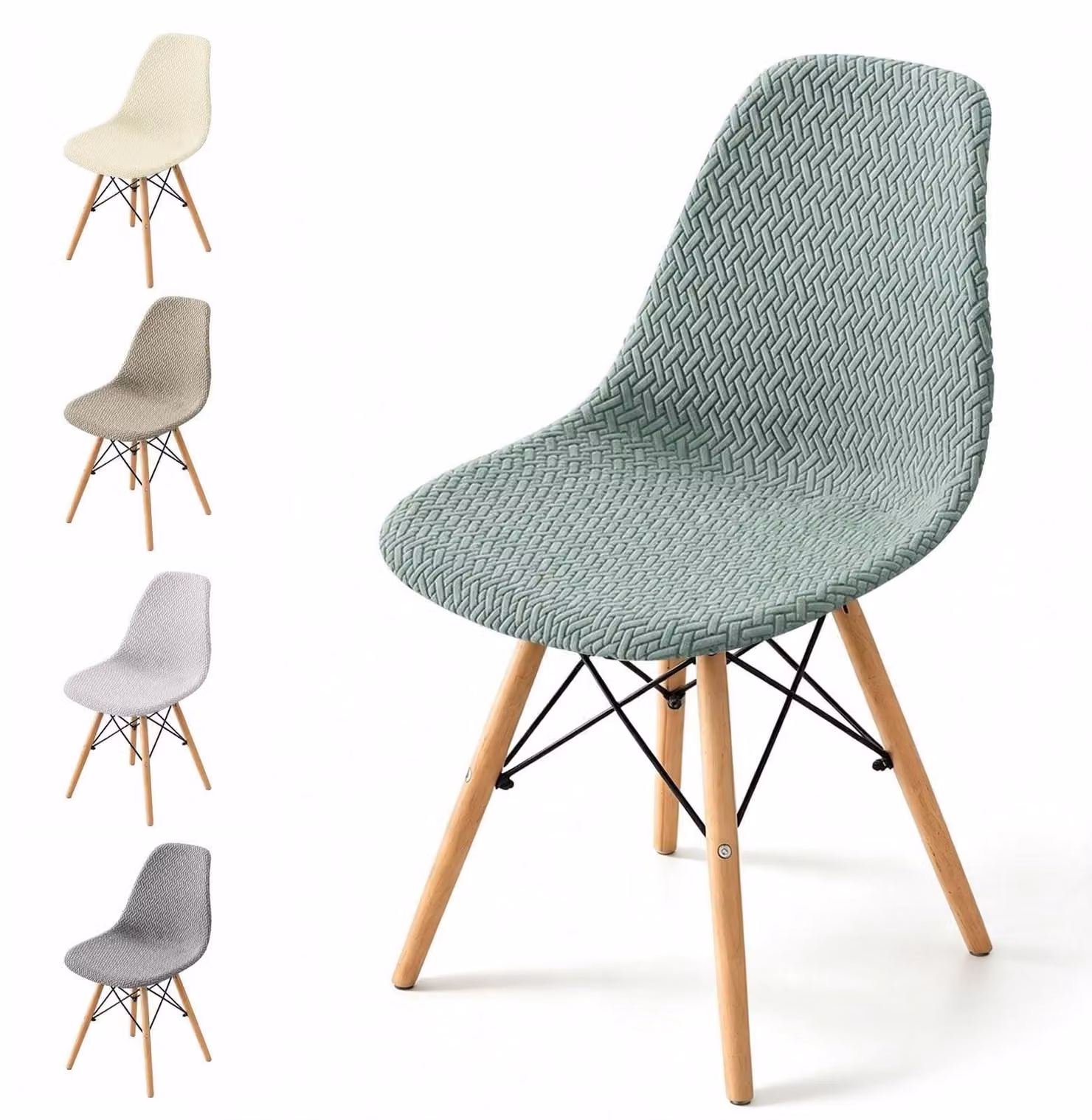 Set di 4 copri-sedia da pranzo in tessuto jacquard, lavabili