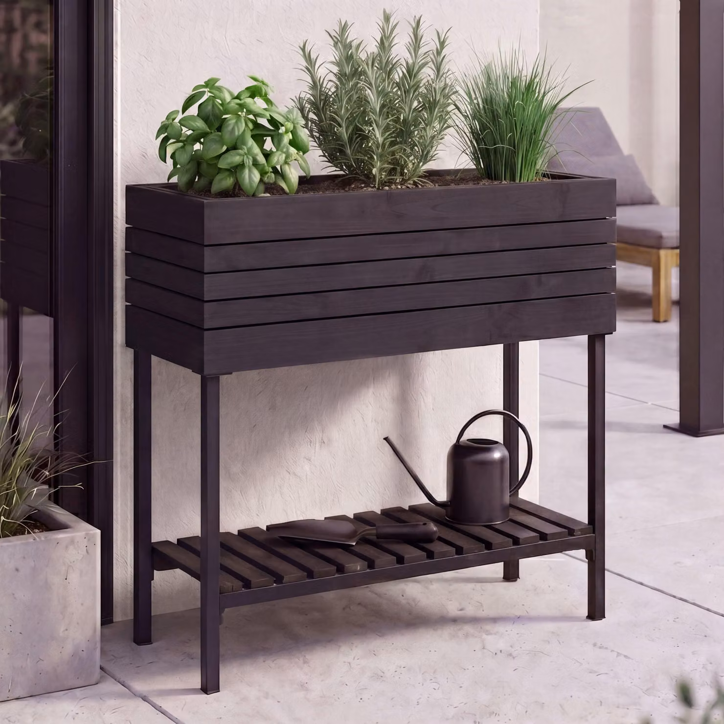 Aiuola rialzata HWC-P84, fioriera per fiori e piante, vaso da esterno in legno di acacia 79x80x31 cm ~ nero