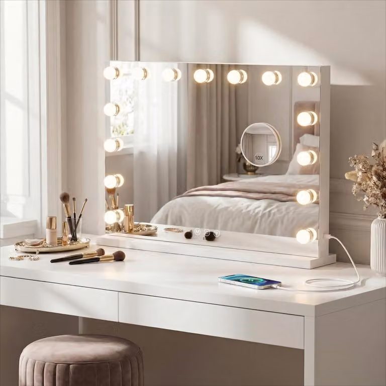 Specchio da trucco con illuminazione a LED, dimmerabile, ingrandimento 10x, dimensioni 58x46 cm