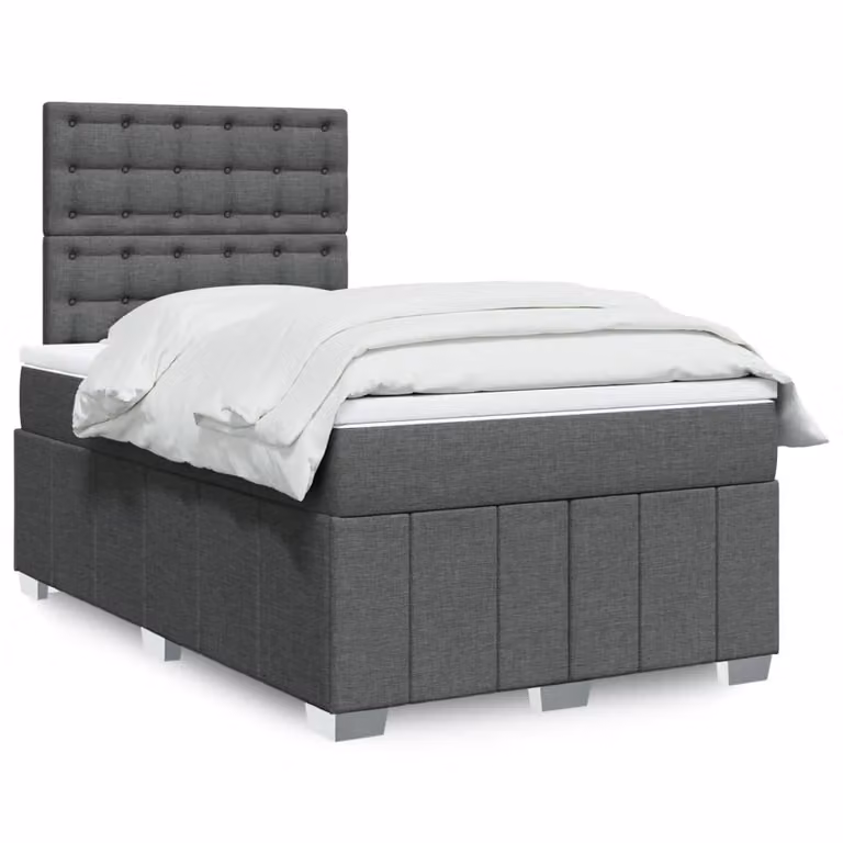 vidaXL Giroletto a Molle Ibrido con Materasso in Tessuto Grigio e Bianco L/P/H: 200 x 120 x 150,5 cm