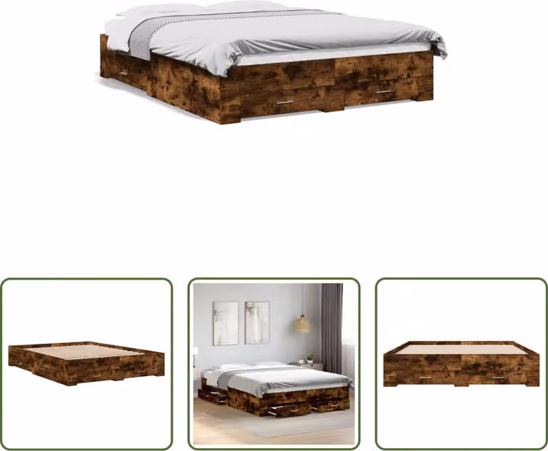 The Living Store Struttura letto con cassetti in rovere fumé 150x200cm Materiale legno