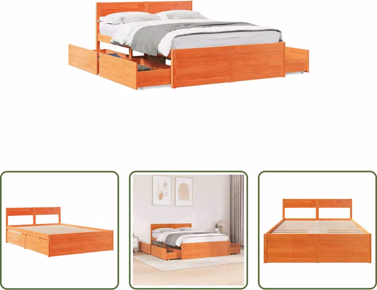 The Living Store letto in legno massiccio senza materasso cera marrone 120x190 cm legno di pino
