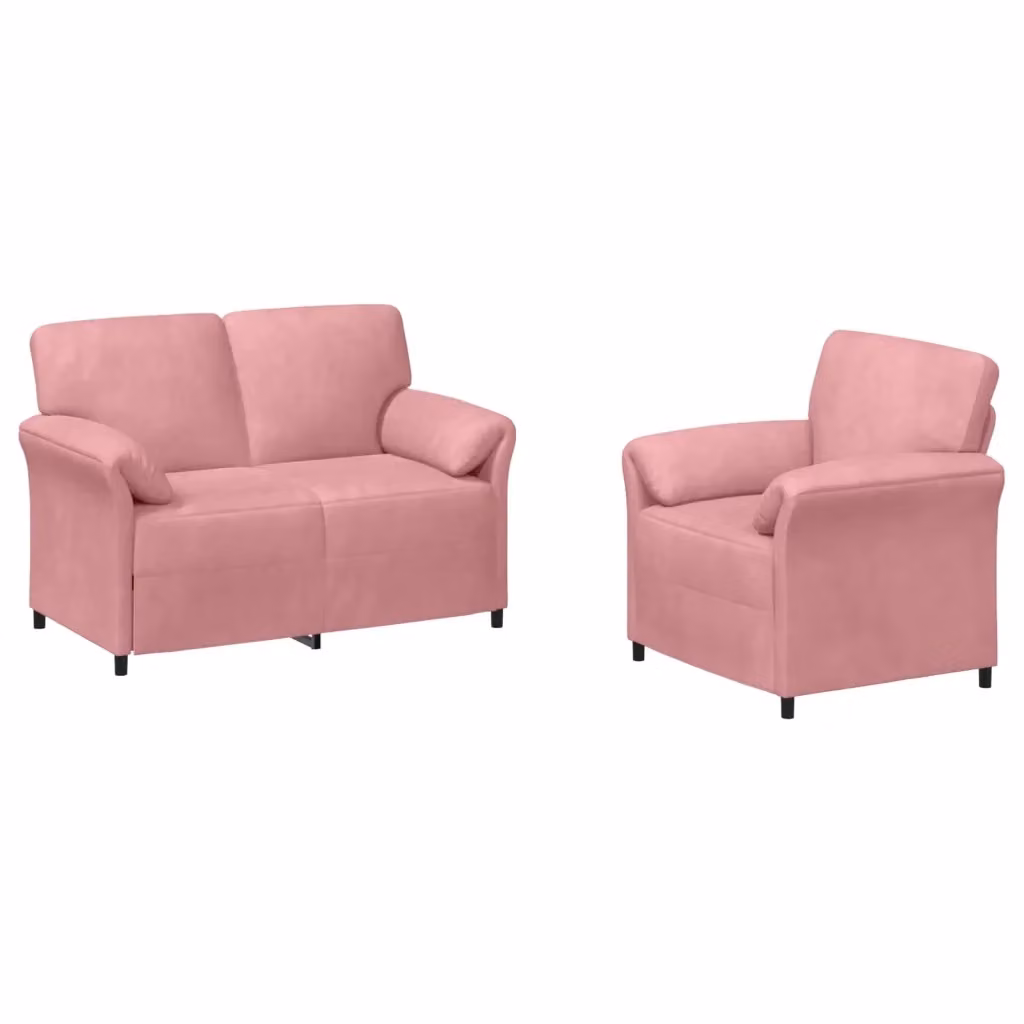 Set di 2 divani moderni vidaXL in velluto rosa con struttura in metallo e cuscini inclusi per il tuo soggiorno – 2