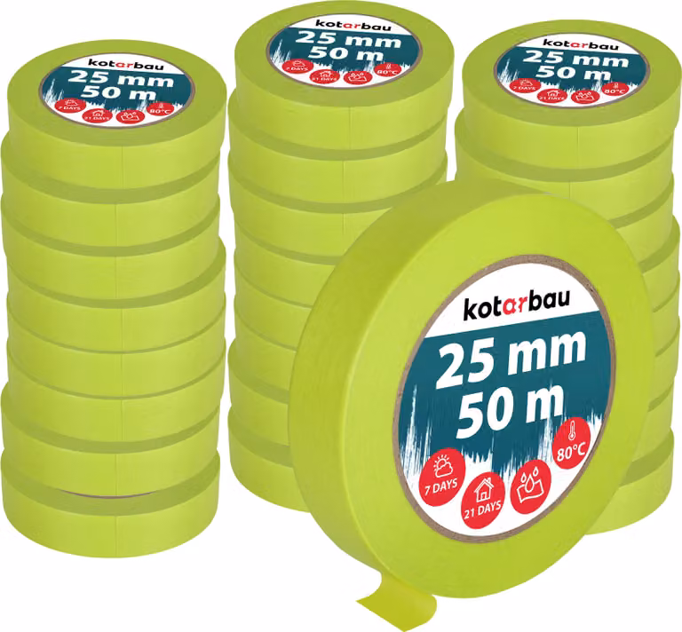 KOTARBAU® Set di 24 nastri per mascheratura al neon Nastro per mascheratura da 50 m Nastro per mascheratura da 25 mm Nastro per pittori Accessori per pittori Carta crespa verde fluorescente Articoli per la pittura