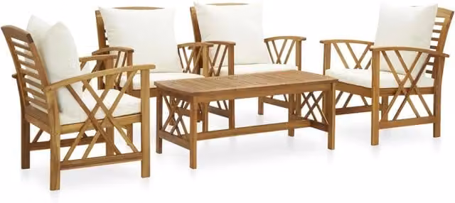 Set Divani da Giardino 5 pz con Cuscini in Massello di Acacia 3057990