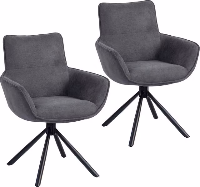 Set 2 Sedie da Pranzo Girevoli ¨C Xylo ¨C Braccioli, Gambe Metallo, Grigio Scuro