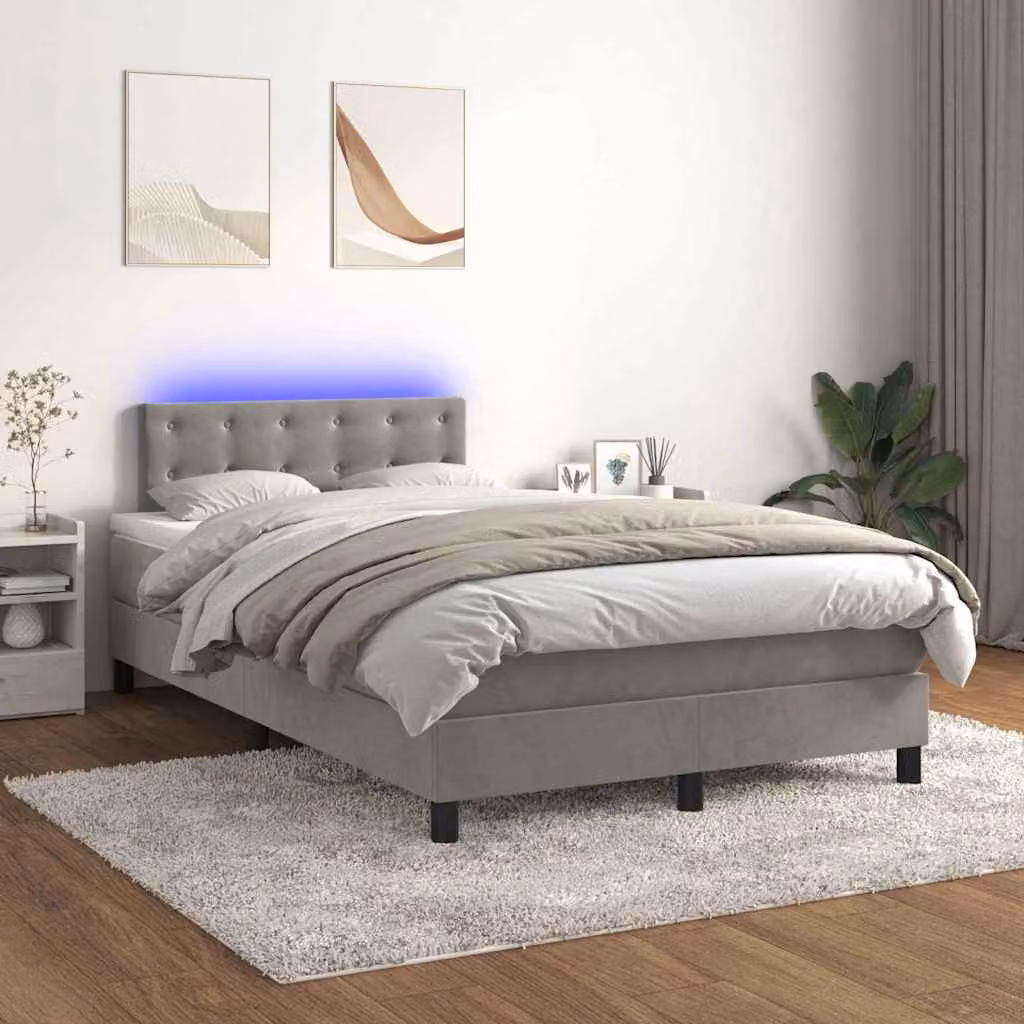 Letto a Molle con Materasso e LED vidaXL in Velluto Grigio Chiaro L 120 x P 200 cm – 1