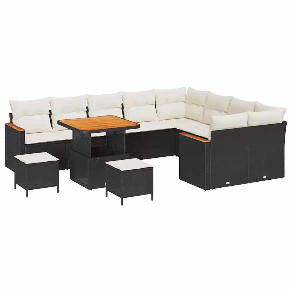 Set Divano da Giardino a L vidaXL con Tavolino e Ottoman, 9 Posti, Nero e Beige – 2