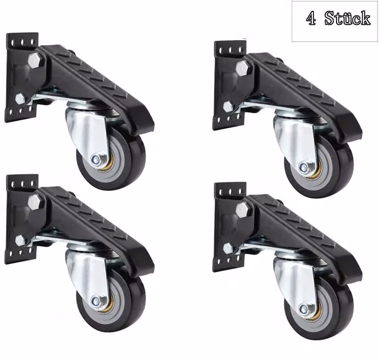Set di rotelle per banco da lavoro - Rotelle per mobili per carichi pesanti - Set da 4 - Portata 200 kg - Girevoli a 360° - Ribaltabili con pedale - Per tavoli e attrezzature