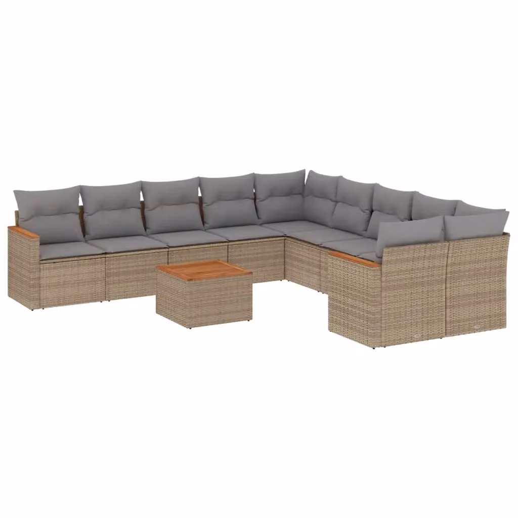 vidaXL Set Divano da Giardino a L 11 pz con Cuscini Beige e Grigio in Polyrattan e Legno di Acacia – 2