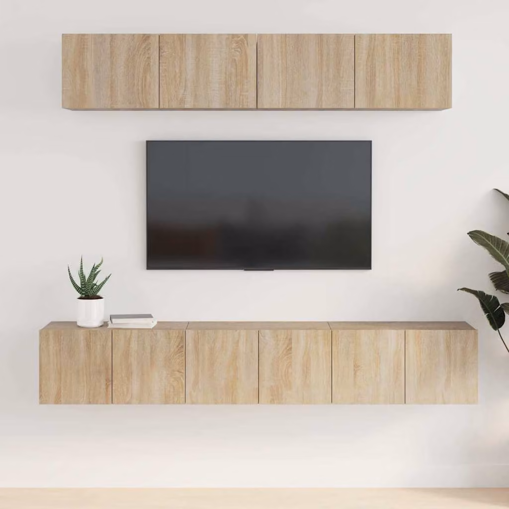 Set di Mobili Porta TV vidaXL 5 Pezzi in Legno MDF Colore Rovere e Beige per Soggiorno con Montaggio a Parete – 1