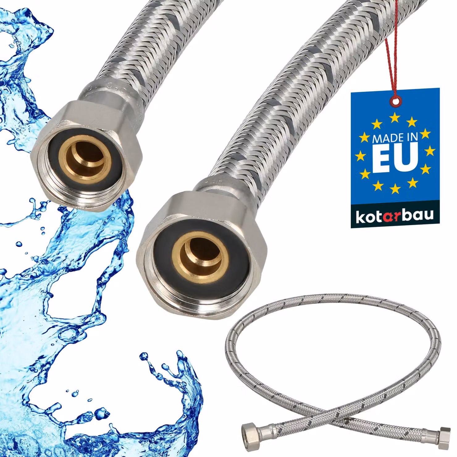 KOTARBAU® Tubo Flessibile per Rubinetto 1/2“ x 3/8“ Rivestito in Acciaio Inox 100 cm Tubo Flessibile per Rubinetto Cucina Argento