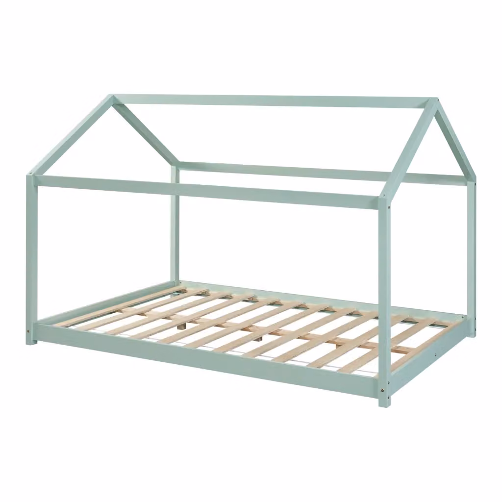 Letto per camerata a forma di casetta en.casa in legno di pino, colore verde menta, L/P/H: 200 x 140 x 146 cm – 2