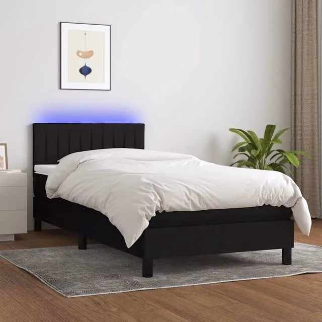 Letto a Molle con Materasso e LED-Struttura Letto con Materasso Nero 90x200 cm in Tessuto 360963