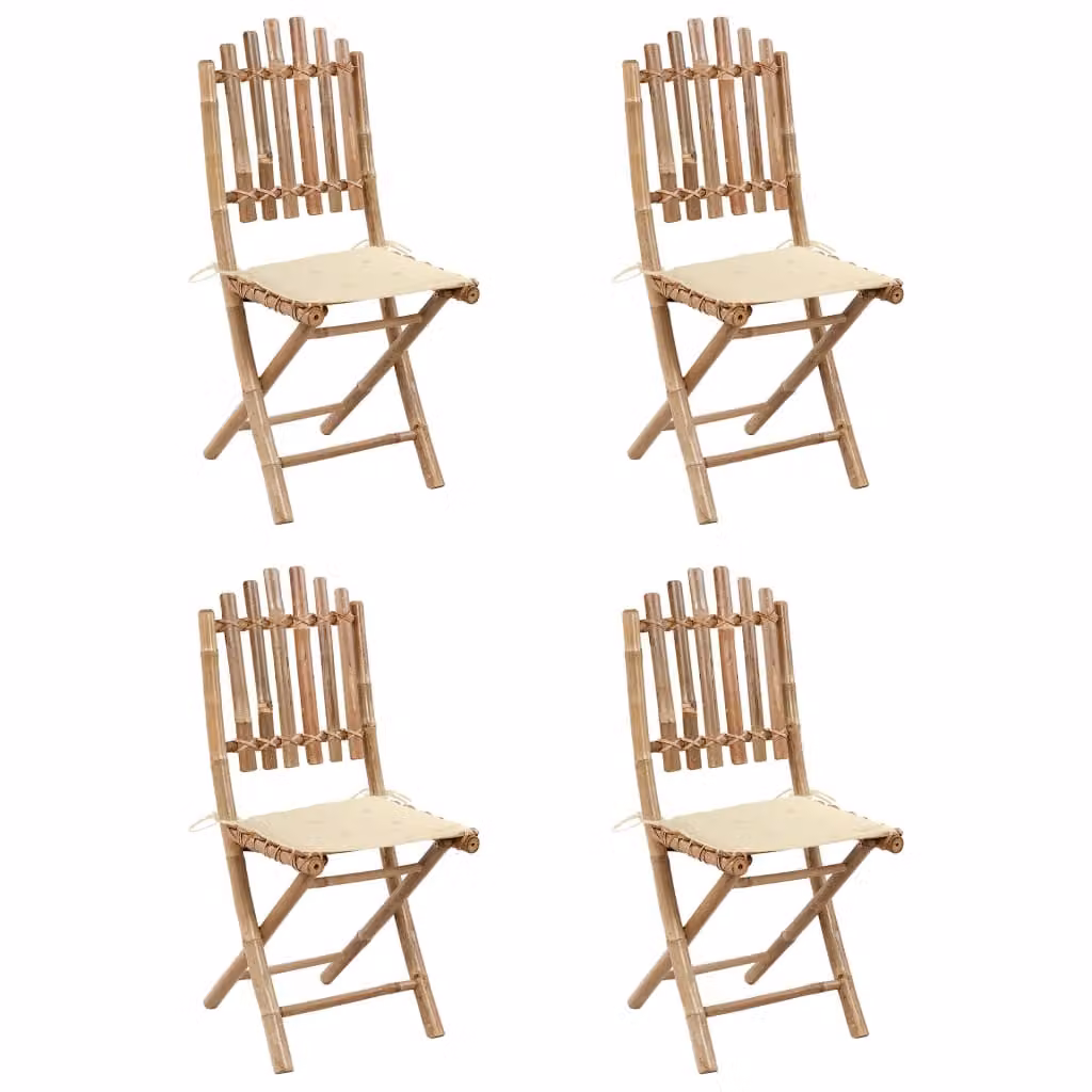 Set da Pranzo da Giardino 5 pz Pieghevole con Cuscini in Bambù