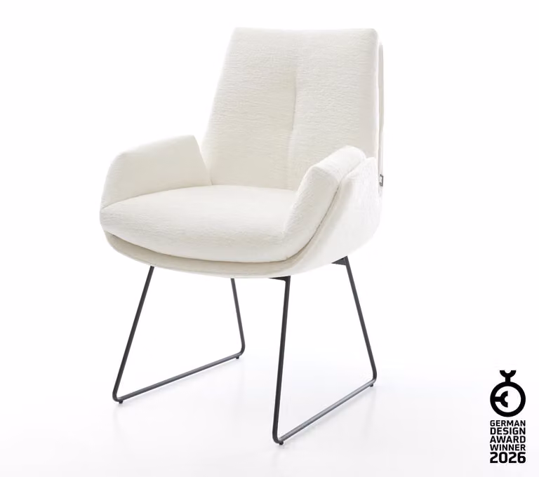 DELIFE Sedia da pranzo Clea-Flex Bouclé Soft Beige Base a slitta Nero
