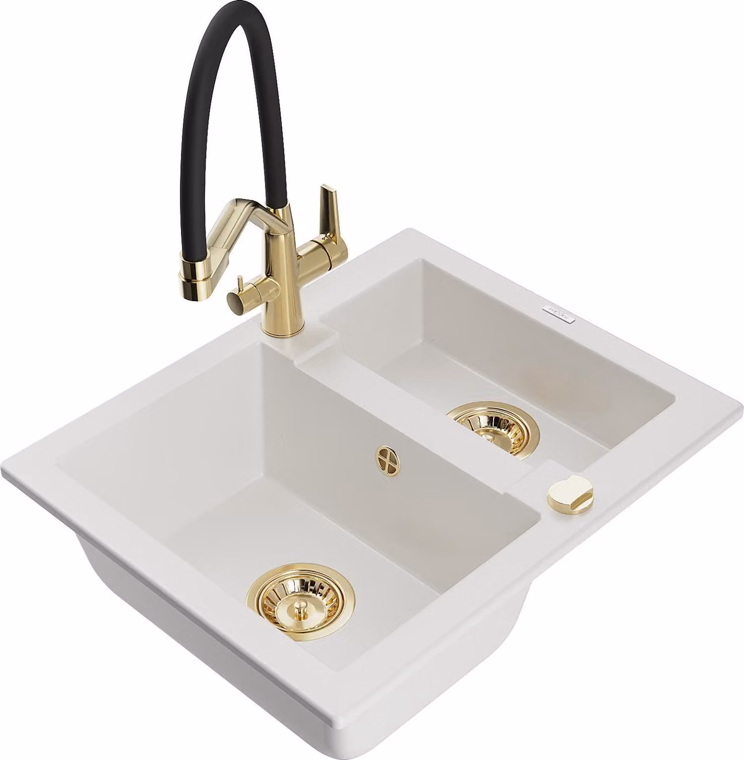 Mexen Carlos lavello da cucina in granito a 1,5 vasche con miscelatore Duo, bianco - 6518-20-671701-57-G