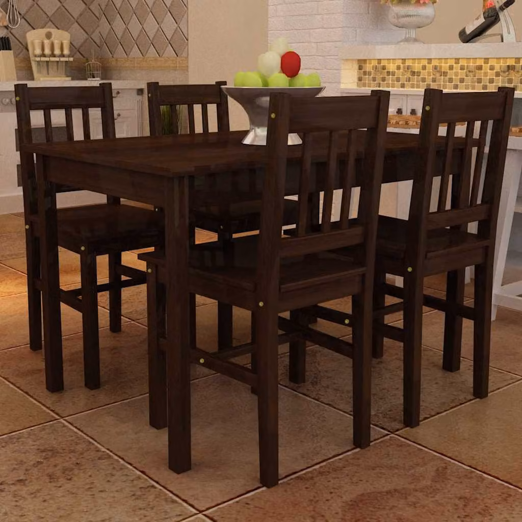 Set Tavolo da Pranzo e 4 Sedie Moderno vidaXL in Legno di Pino Marrone L: 108 cm, P: 65 cm, H: 73 cm