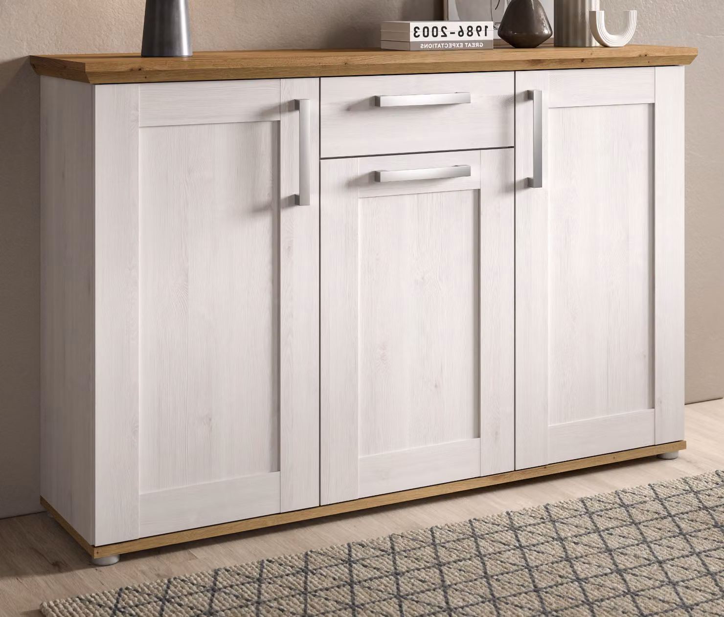 Credenza "Mirano" in larice bianco e rovere Cassettone artigianale 137 cm