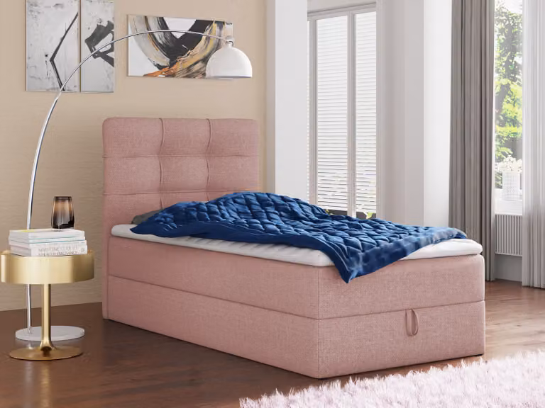 Letto boxspring Best Mini con contenitore e coprimaterasso - Letto singolo con materasso Bonell e coprimaterasso, letto imbottito, letto, camera da letto (Rosa (Inari 52), 100 x 200 cm)