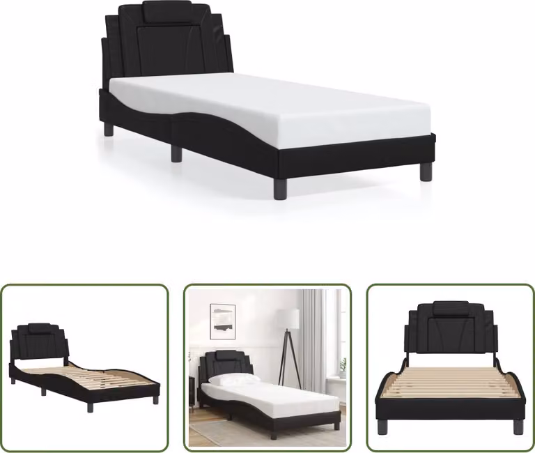 The Living Store Struttura letto con testiera nera 90x200 cm in ecopelle