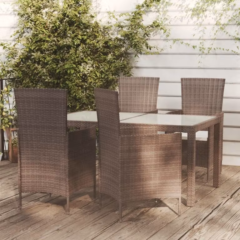 The Living Store Set da pranzo da giardino 5 pezzi con cuscini in poly rattan marrone