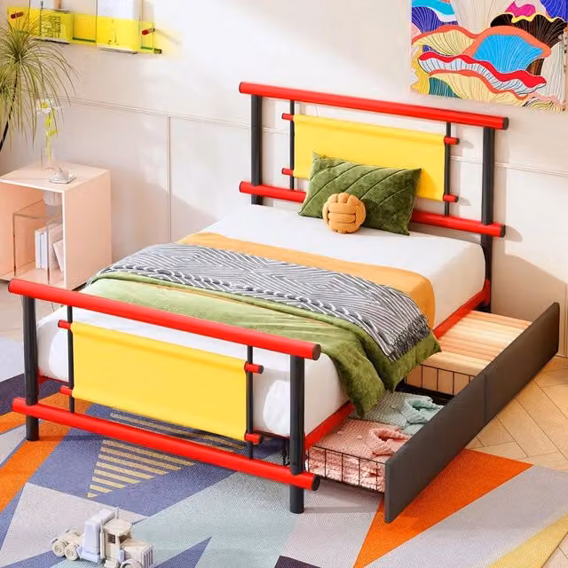 Letto singolo per bambini Zephmum in metallo rosso con cassetti L/P/H: 200 x 90 x 91,8 cm