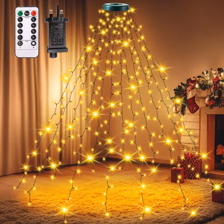 Illuminazione natalizia a LED per albero di Natale, 2,5 metri x 12 fili, 8 modalità, con timer
