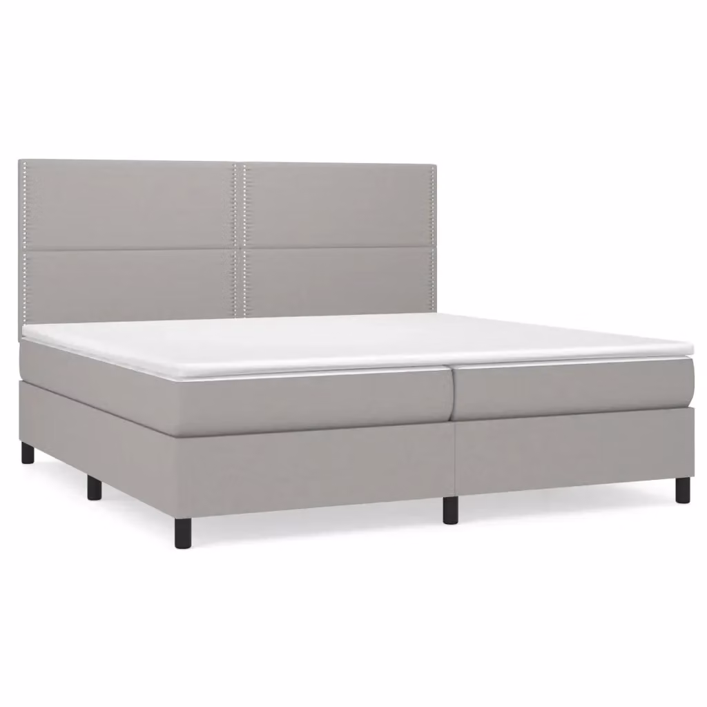 Letto Ibrido vidaXL con Giroletto a Molle e Materasso in Tessuto Grigio e Bianco L: 200 cm, P: 200 cm, H: 128 cm – 2