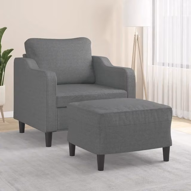 Divano Sedia-Poltrona con Poggiapiedi Grigio Scuro 60 cm in Tessuto 111823
