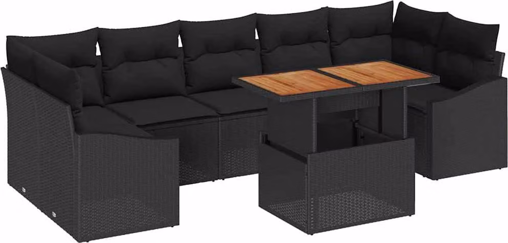 Set da Pranzo per Giardino con cuscino 8 pcs Nero e Marrone