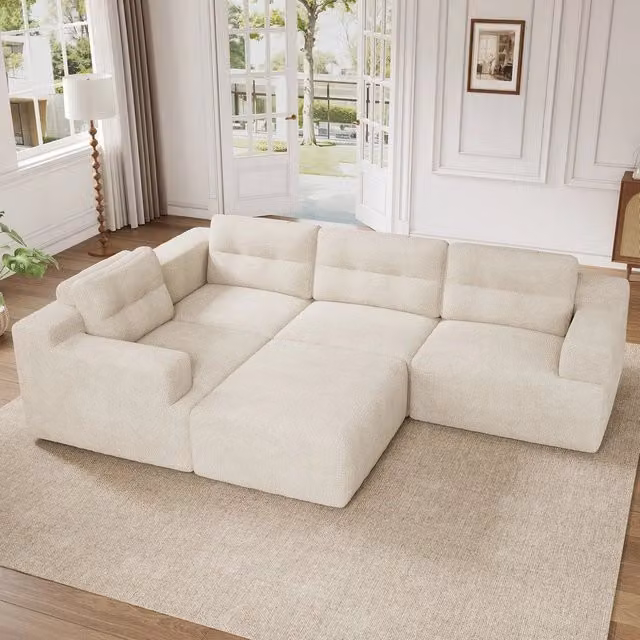 Divano angolare modulare ¨C Minimal ¨C Beige tessuto chenille senza montaggio