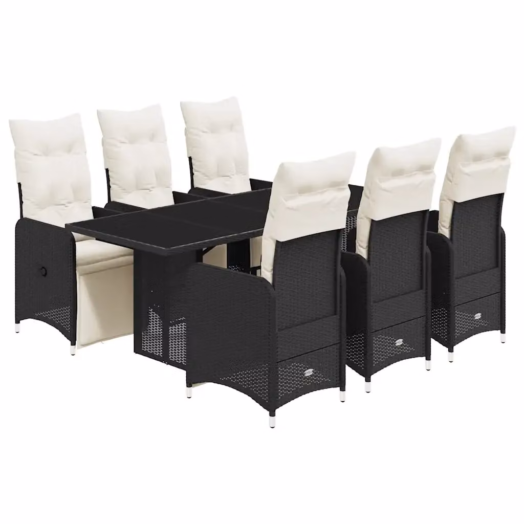 Set da Bistrò da Giardino vidaXL 7 pz in Polyrattan Nero con Cuscini e Piano in Vetro – 2